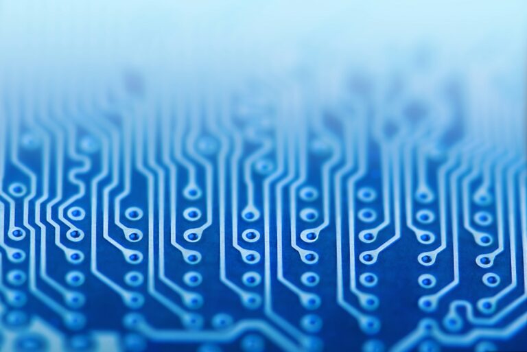 Circuit Board, Blue, Computer, Data. Macro technology. Network Technology Background