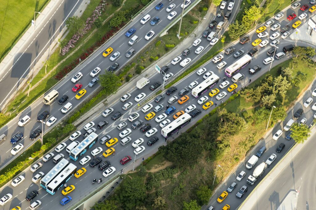 Istanbul view from air shows us traffic jam